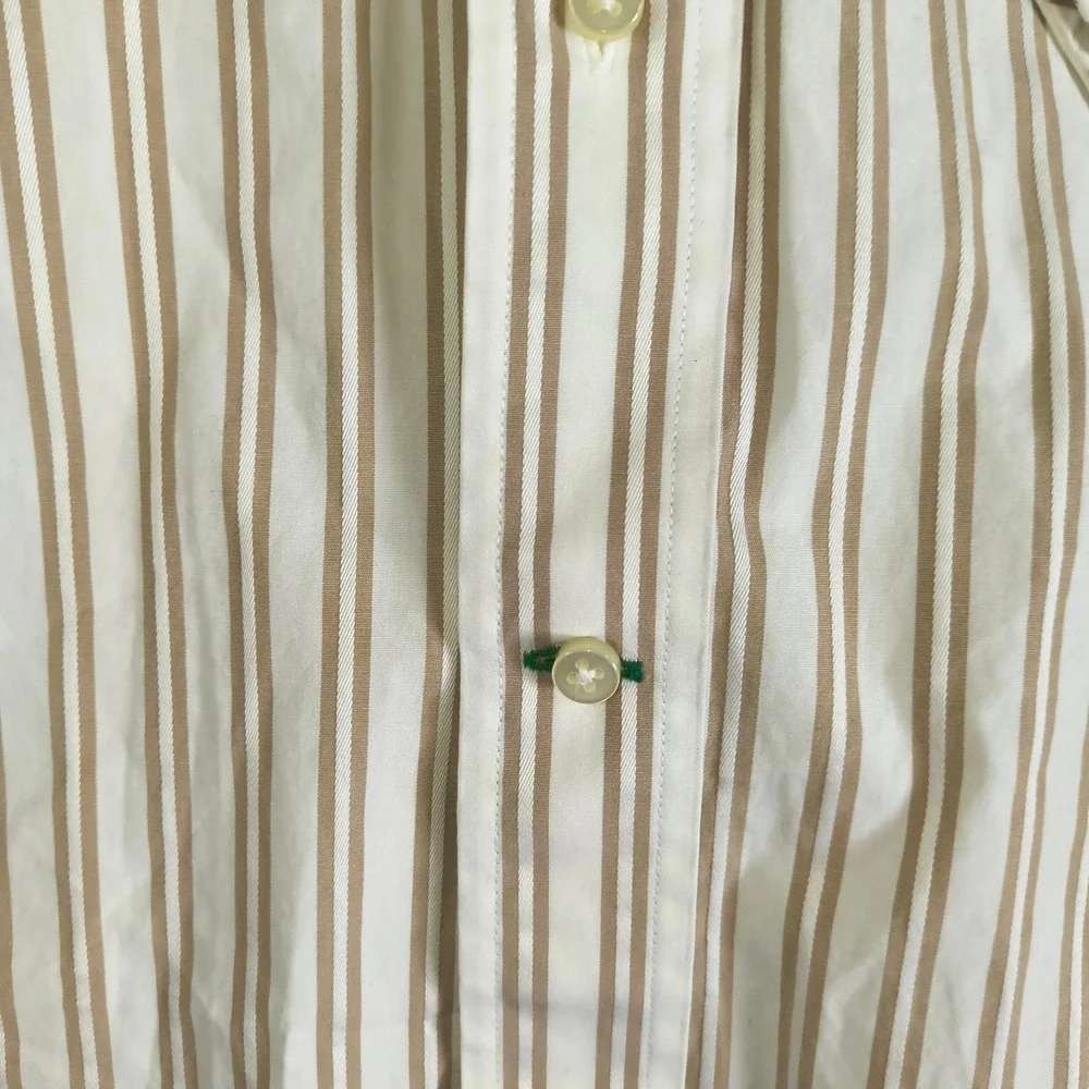 Tommy Hilfiger Mens XL Tan Stripe Button‎ Down Shirt 80s Two Ply Cotton